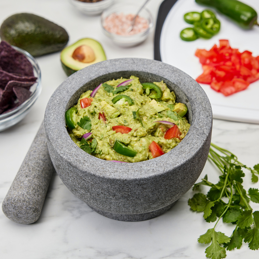 thumbnail video image 2 of GORILLA GRIP Mortar and Pestle Set 100% Granite Stone Molcajete Guacamole Bowl 1.5 Cup Black, 2 of 10
