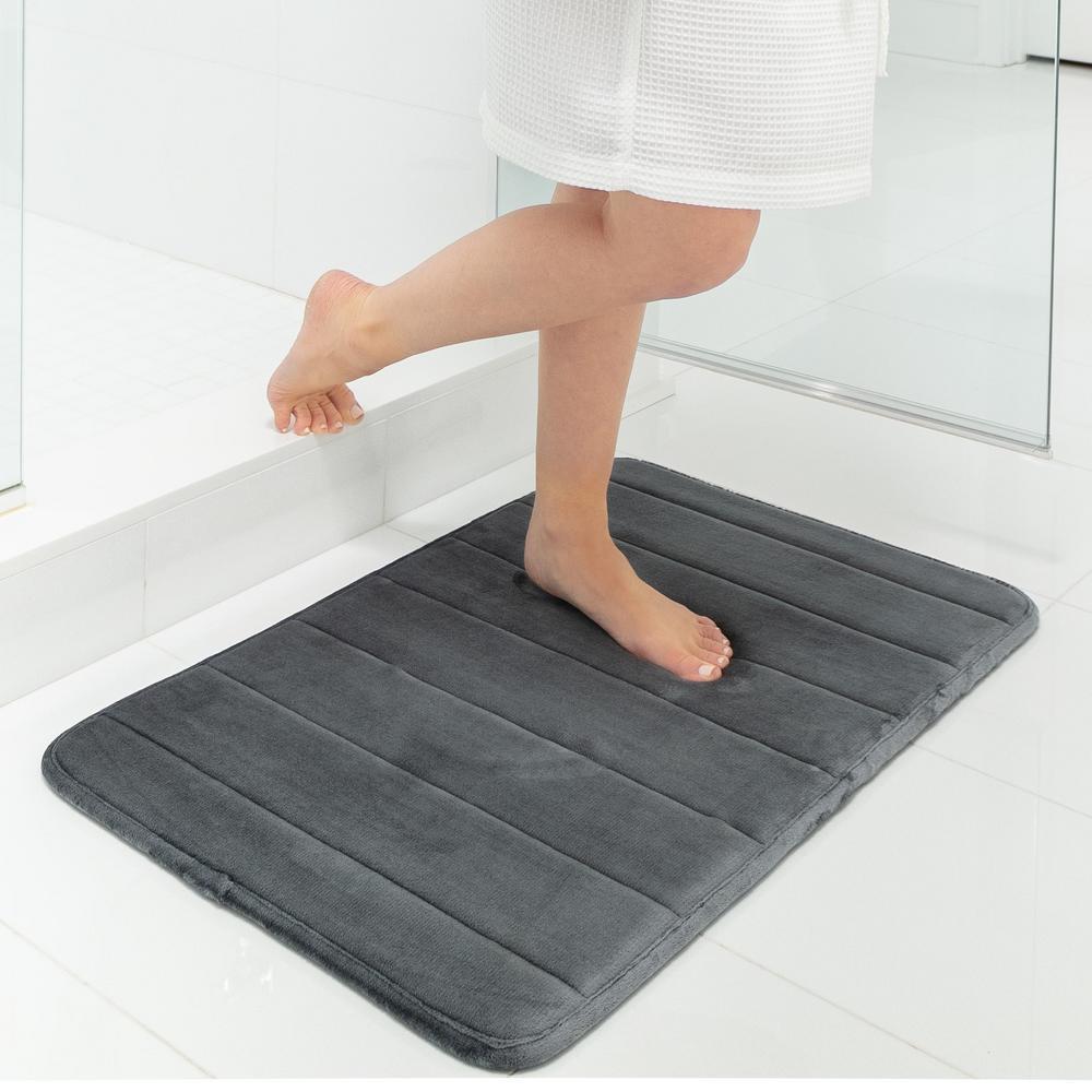 thumbnail video image 2 of GORILLA GRIP Bathroom Rug, Soft Absorbent Memory Foam Shower Floor Mat, 30x20 Black, 2 of 10