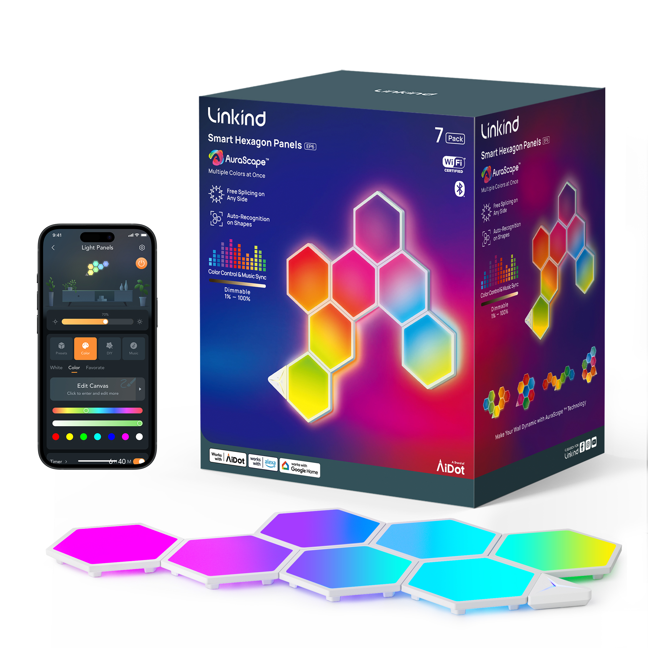 Linkind, Smart LED Wall Light Panels, 7pk, Multi-Color, Music Sync