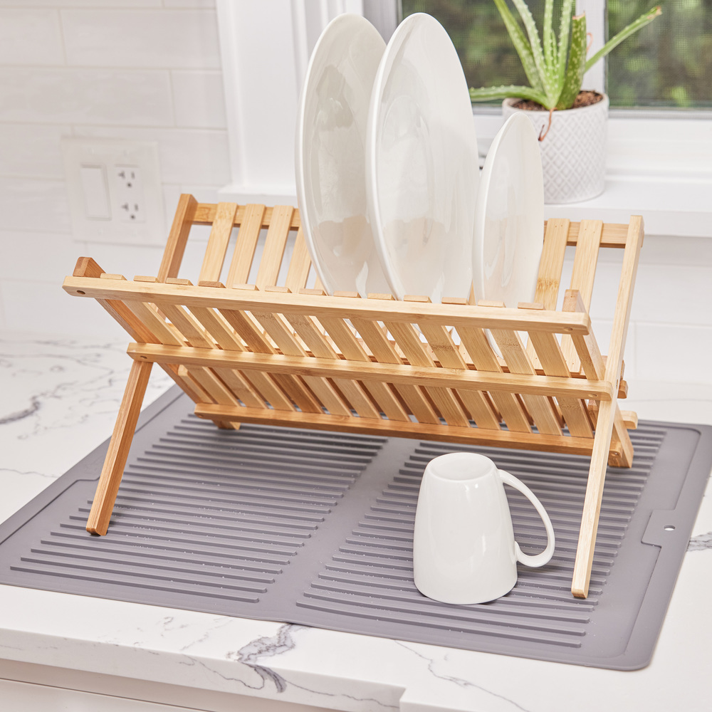 thumbnail video image 2 of GORILLA GRIP Dish Drying Mat for Kitchen Counter, Waterproof Silicone Dishwashing Mat, 13x11, Black, 2 of 10