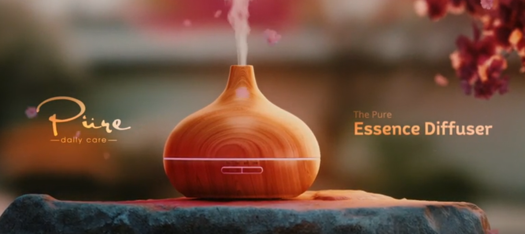 thumbnail video image 2 of Pure Daily Care Aromatherapy Diffuser Essential Oil Set - 10 Scents, 7 Lights, Timer, Modern Design - Light Wood, 2 of 7