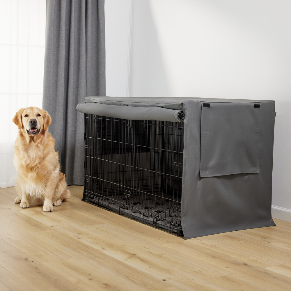 thumbnail video image 2 of GORILLA GRIP Dog Crate Cover, Fits 42" Indoor Kennel Cage, Breathable Mesh Windows, Gray Paw, 2 of 10