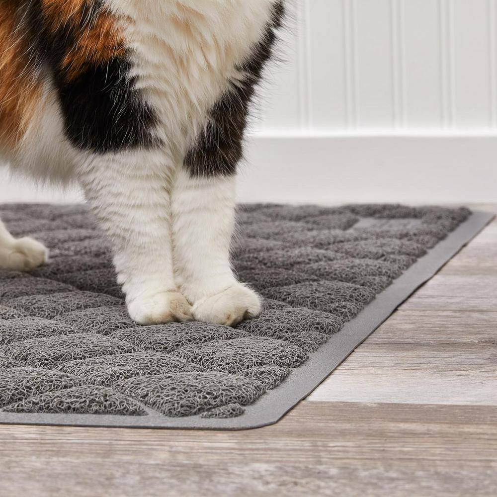 thumbnail video image 2 of GORILLA GRIP Cat Litter Box Mat, Water Resistant Kitty Litter Trapping Mat, Textured Backing, Easy to Clean, Less Waste and Clean Floors, Kitten Supplies for Indoor Cats, Soft on Paws, 24x17 Gray, 2 of 10