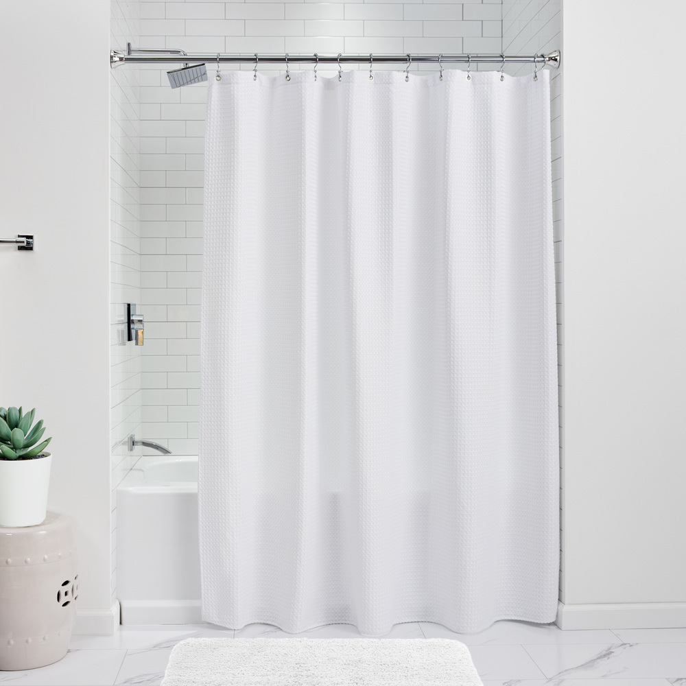 thumbnail video image 2 of GORILLA GRIP Waffle Shower Curtain, Thick Weighted Fabric, Wrinkle and Rust Resistant, Classic Hotel Quality Design, Machine Wash, 72x72 White, 2 of 9