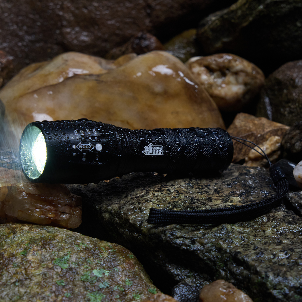 thumbnail video image 2 of GORILLA GRIP LED Tactical Flashlight, 750 FT High Lumens 5 Adjustable Modes, Water Resistant, Gold, 2 of 10